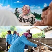 Lina Ruslinawati Balai Margawati melihat fasilitas pengembangan domba dan kambing di Garut