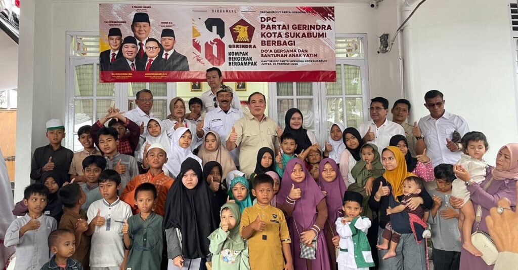Kegiatan syukuran HUT ke-18 Gerindra Kota Sukabumi bersama anak yatim.