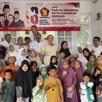 Kegiatan syukuran HUT ke-18 Gerindra Kota Sukabumi bersama anak yatim.
