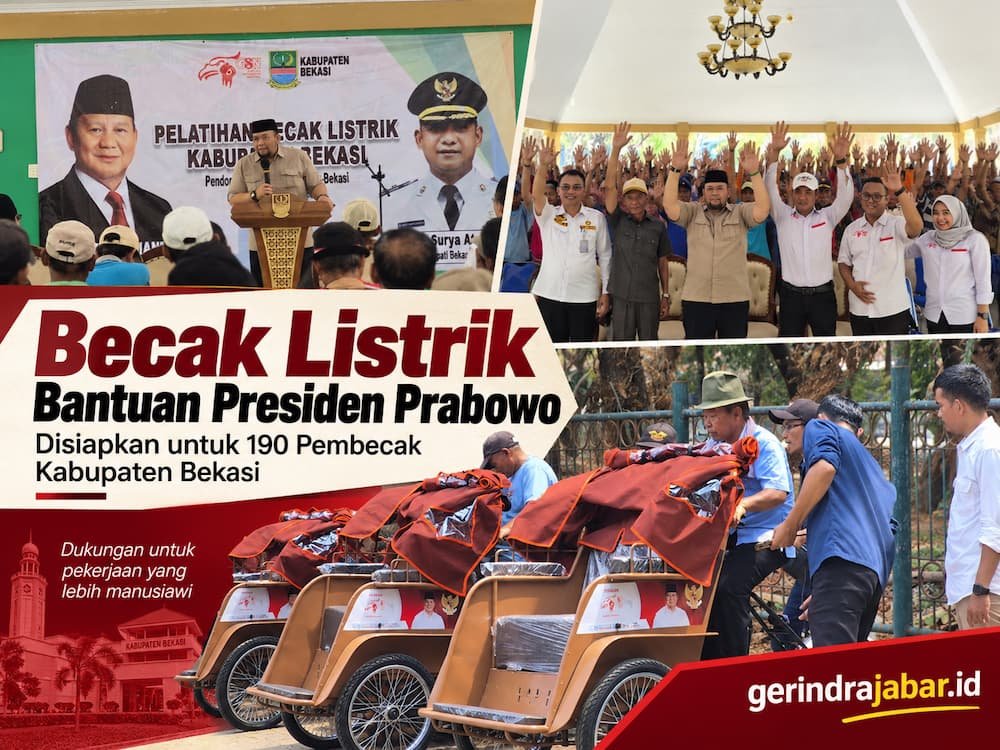 Becak listrik bantuan Presiden Prabowo disiapkan untuk 190 pembecak Kabupaten Bekasi dalam kegiatan pelatihan dan uji coba kendaraan.
