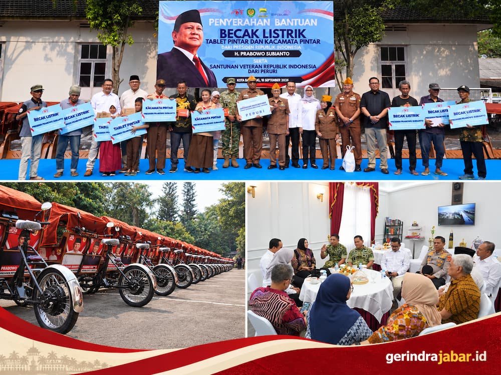 Fraksi Gerindra DPRD Kota Bandung menghadiri penyerahan bantuan Presiden Prabowo berupa becak listrik, tablet pintar, dan kacamata pintar kepada warga.