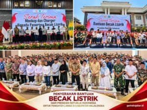 Jefry Romdhonny bersama penerima bantuan 300 becak listrik Presiden Prabowo di Majalengka.