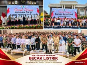 Jefry Romdhonny bersama penerima bantuan 300 becak listrik Presiden Prabowo di Majalengka.