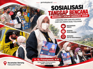 Prasetyawati dan Laskar Gerindra Jabar membagikan masker kepada masyarakat di Kecamatan Kemang dan edukasi bahaya abu vulkanik.